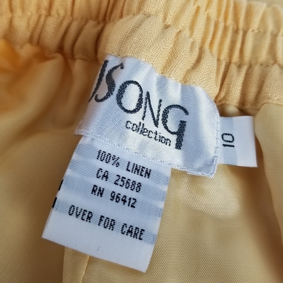 JSong Linen Eyelet Hem Full Length Pants Size 10 Fully Lined Yellow Pockets Zip - Picture 8 of 9